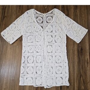 Crochet Lace Cardigan Boho Resort Duster Beach Granny Square Kimono Swimsuit S